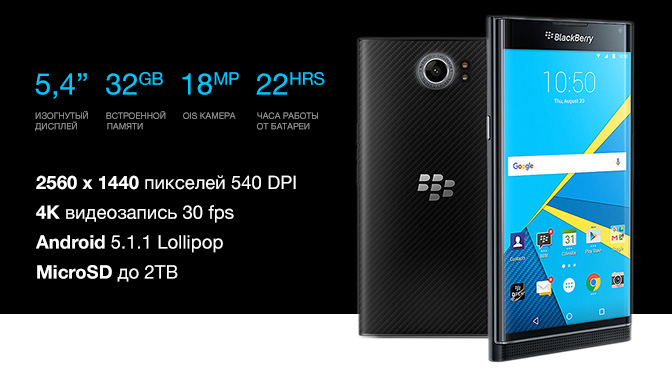 Официальные спецификации смартфона BlackBerry Priv